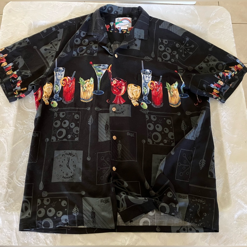 Black Cocktail Print Men's Shirt